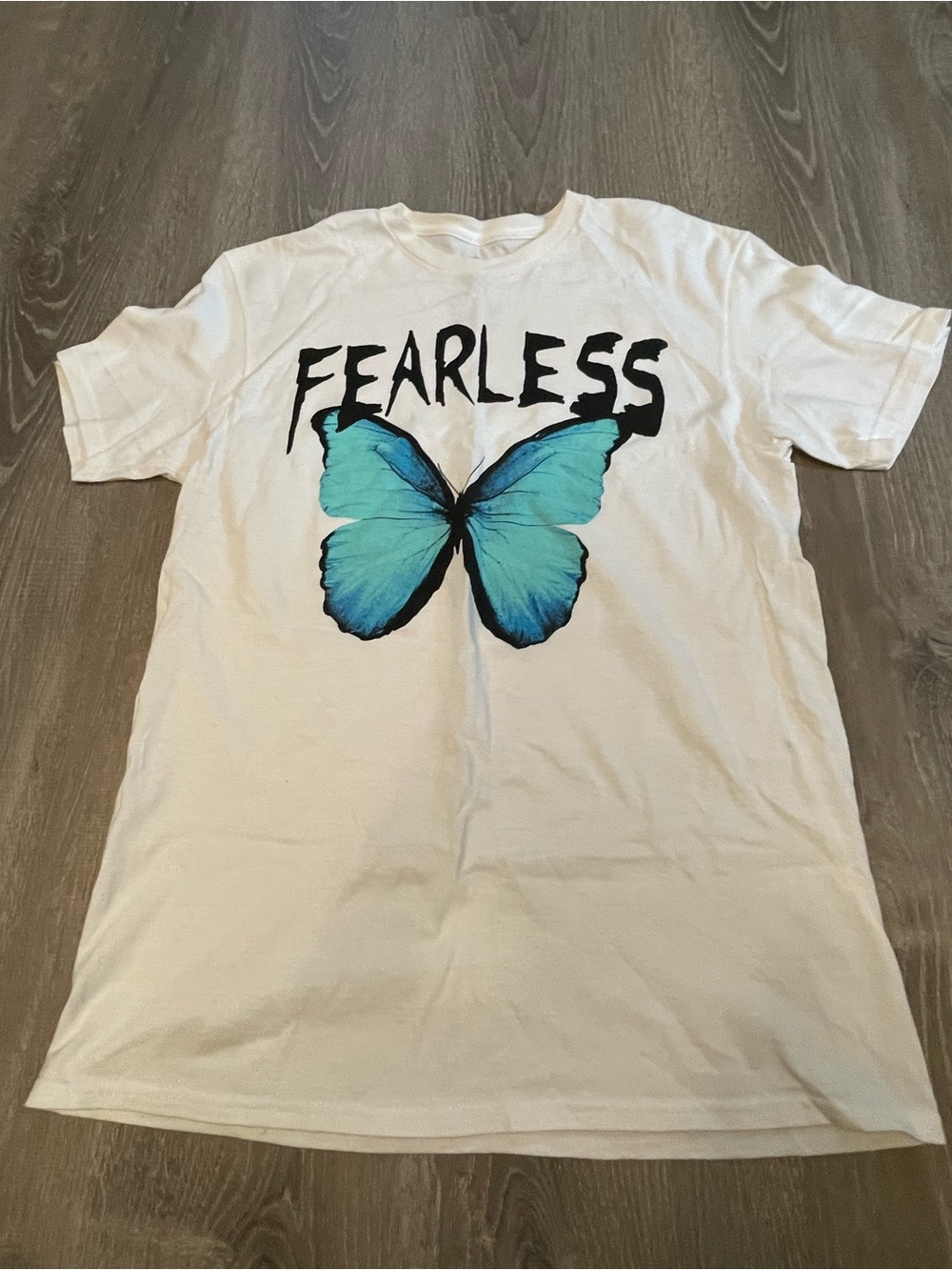 DOM Shirt M White FEARLESS Blue Butterfly Graphic Tee Cotton